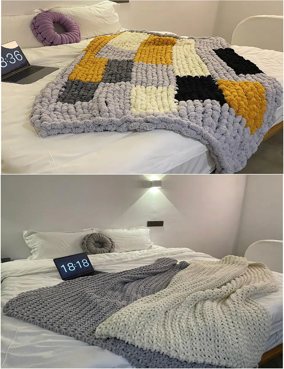 Dicke Wolle zum Handstricken 2 StüCk 500g, Chunky Yarn Wolle zum HäKeln, Flauschig Weiche XXL wolle dick für Decke Sockenwolle Schal Mütze (Dunkelblau)
