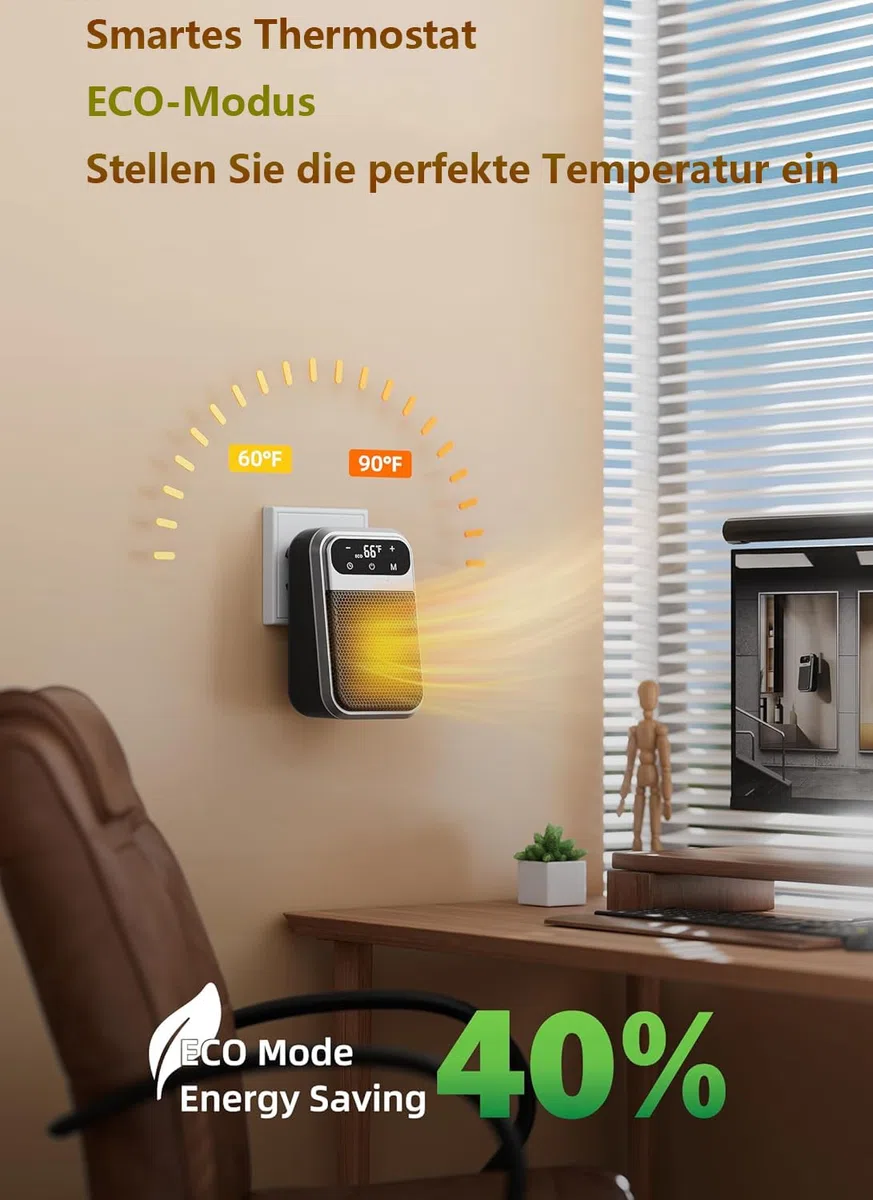 Steckdosen Heizlüfter mit Fernbedienung,Mini Keramik Heizlüfter Bad Energiesparend Leise Heizung 800W Heizstrahler mit 12h Timer Thermostat Überhitzungsschutz für Schlafzimmer