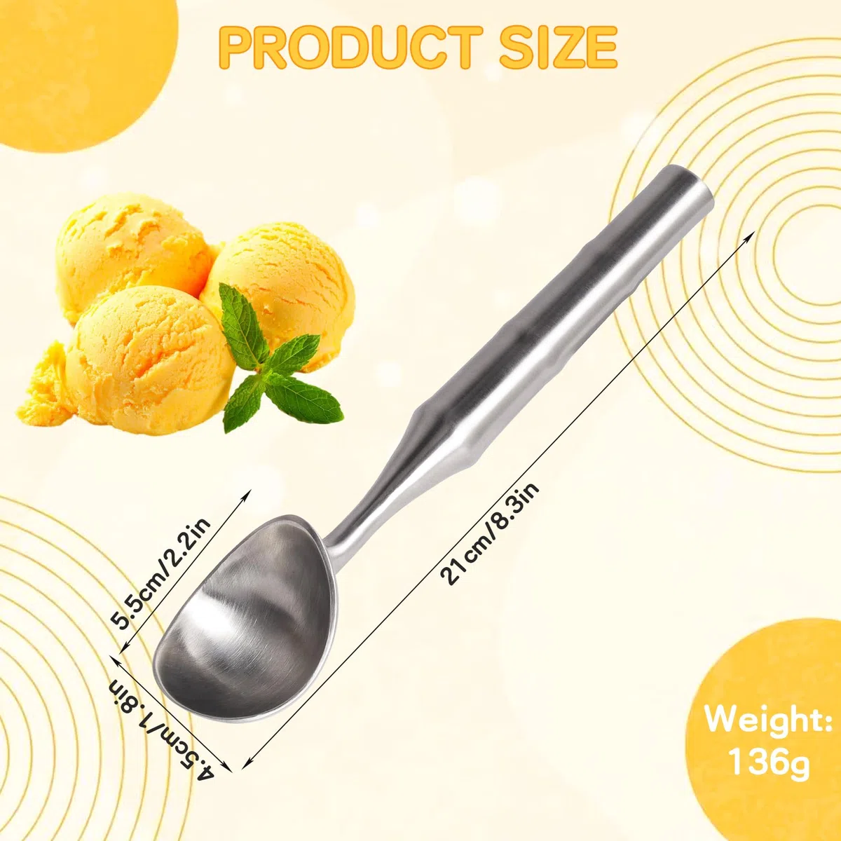 Eisportionierer aus Edelstahl, Robuster Eislöffel Portionierer, Der Ideale Eislöffel Portionierer, Perfekte Ice Cream Scoop, Einteilige Ausführung Eiskugelportionierer, Ergonomischer Komfortgriff