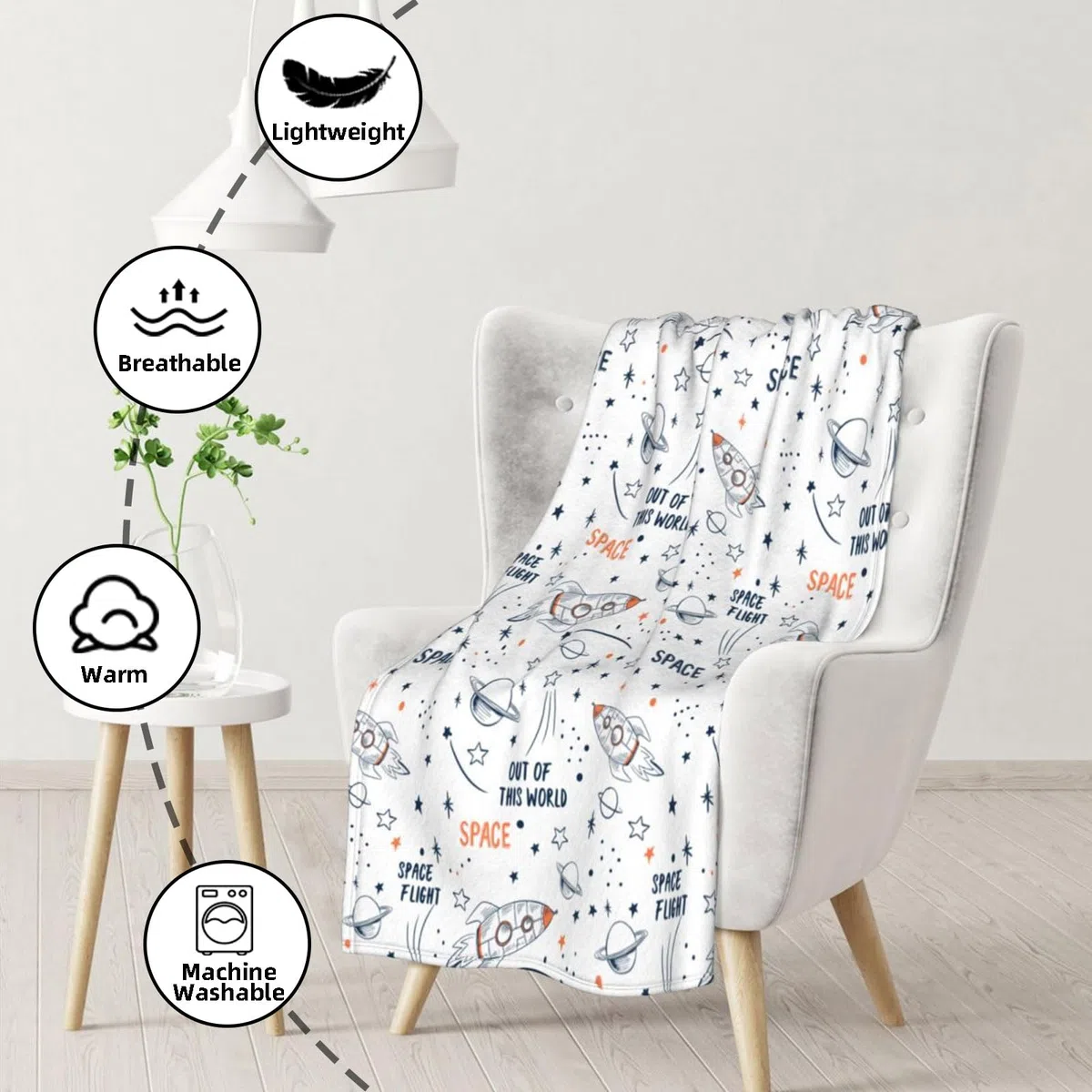 Rakete Decke 130x150cm Weltraum Rakete Wohndecke Cartoon Kuscheldecke,weiche Sofadecke für Kinderzimmer, perfekt als Kinder-Sofadecke für Jungen & gemütliche Wohndecke (B, 130x150cm)