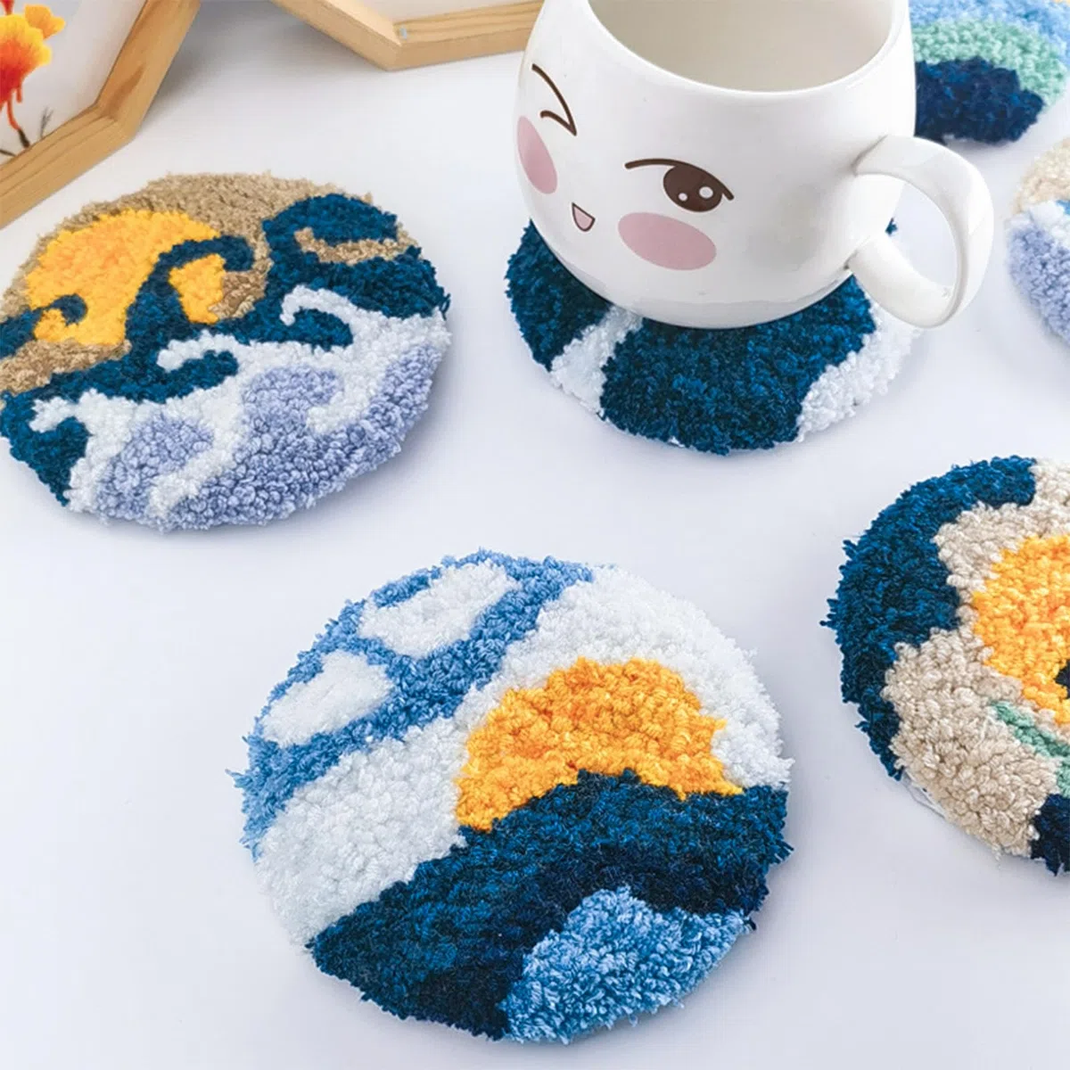 Allazone Needle Punch Handwerk Stickerei Kit, Punch Needle Untersetzer Kit, Easy Embroidery für Anfänger Coaster Kunst und Handwerk Needle Coaster, Berge und Flüsse
