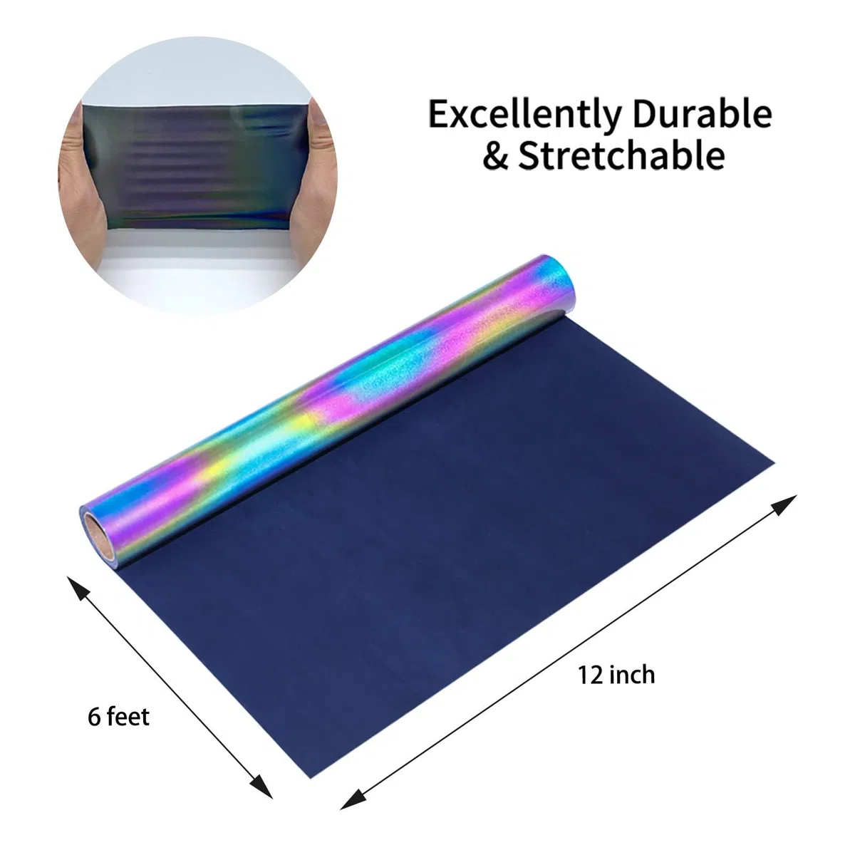 Reflektierend Regenbogen Plotterfolie Textil，30.5cm x 183cm Holografische Vinylfolie Plotter Flexfolie für Cricut und Silhouette Cameo，Textilien Transferfolie zum Aufbügeln für DIY T-Shirt, Stoffe