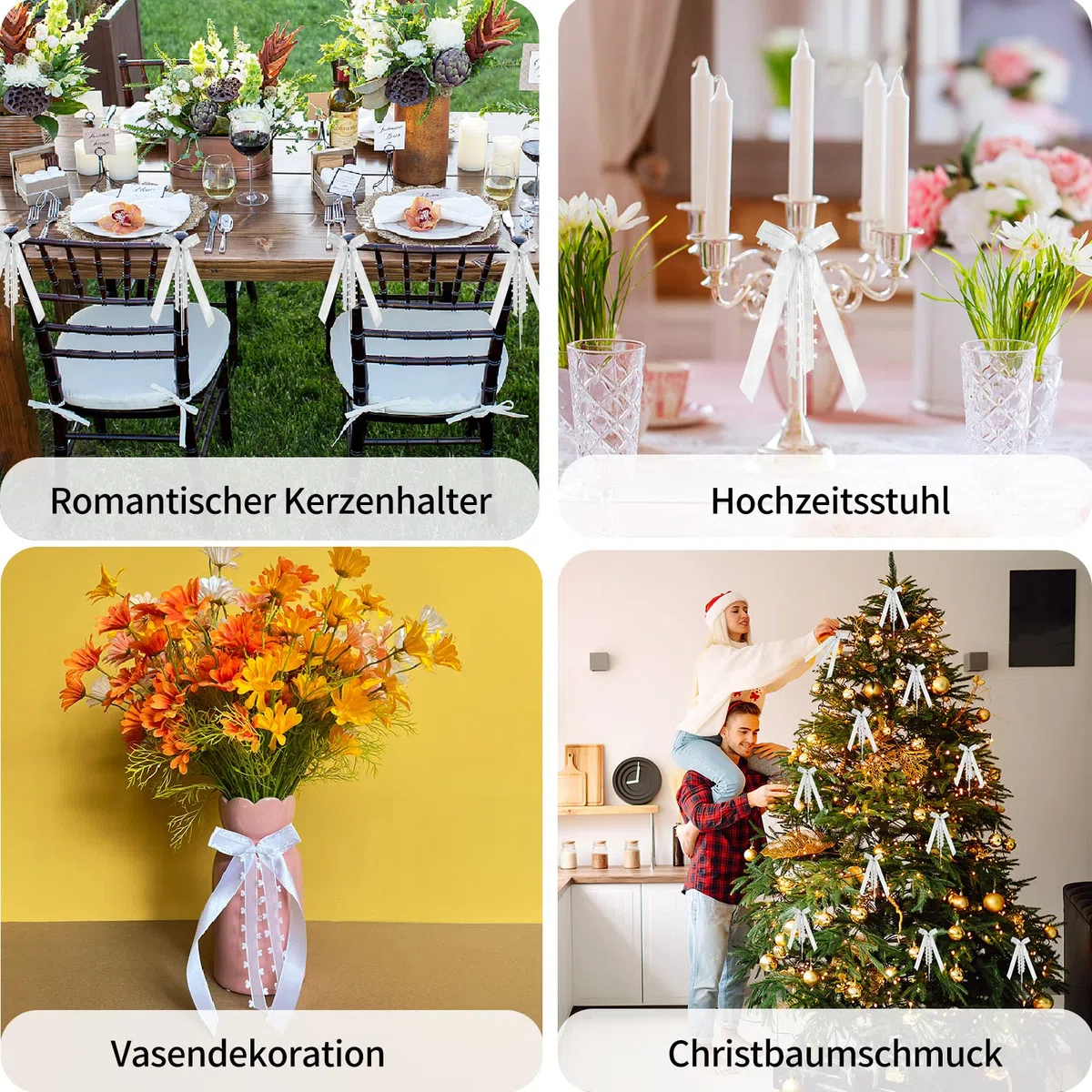 50 StüCk Autoschleifen Hochzeit - Weiß Mit Herzen Schleifen Auto - Hochzeit Weihnachtsschleifen Hochzeitsdeko - Handgemacht Satinband FüR Hochzeits (25 * 15cm)