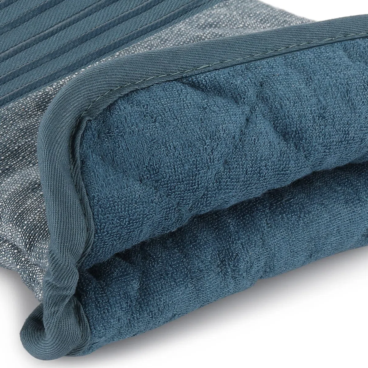 BONTHEE Ofenhandschuhe Topfhandschuhe Extra Lang Baumwolle kochhandschuhe mit Anti-Rutsch Silikon Gestreift backhandschuhe für Kochen Backen Grillen - 2er Set - Blau