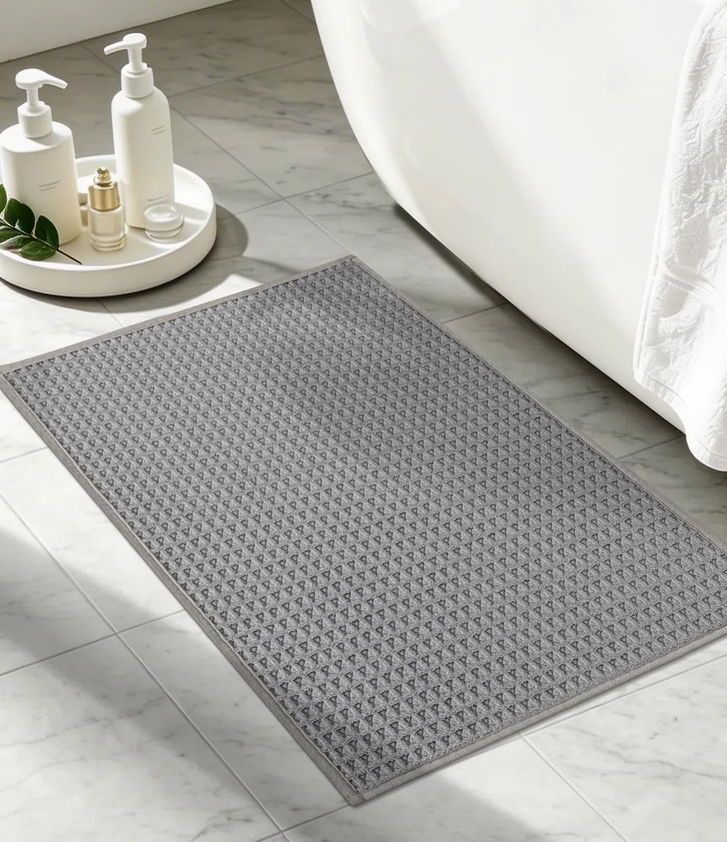 chakme Badezimmerteppich, 40x60cm Waffel Badematte rutschfeste Waschbar Badteppich, Saugfähig Weich Grau Badvorleger für Badezimmer