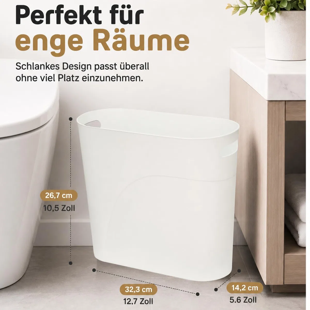 Caxmtu Mülleimer Papierkorb Abfalleimer Badezimmer Papiereimer Höhe 27 cm 10 L Schlanker Mülleimer mit Griff für Zuhause Küche Badezimmer Schlafzimmer Büro, aus Kunststoff, 2 Stück (Weiss)
