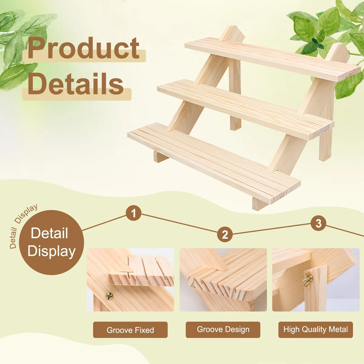 3-Tier Display Ständer Holz Ohrring und Ringhalter Display Riser Regal mit Nut Abnehmbarer Schmuckkarten Ausstellungsständer für Parfume Figuren Kosmetik Sammlerstücke Cupcake Gewürz