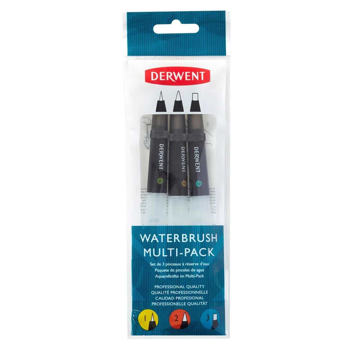 Derwent Wassertankpinsel für Aquarellmalerei, 3er-Pack, Enthält Meißelspitze, Feine Spitze & Mittlere Spitze, Professionelle Qualität, 2301975