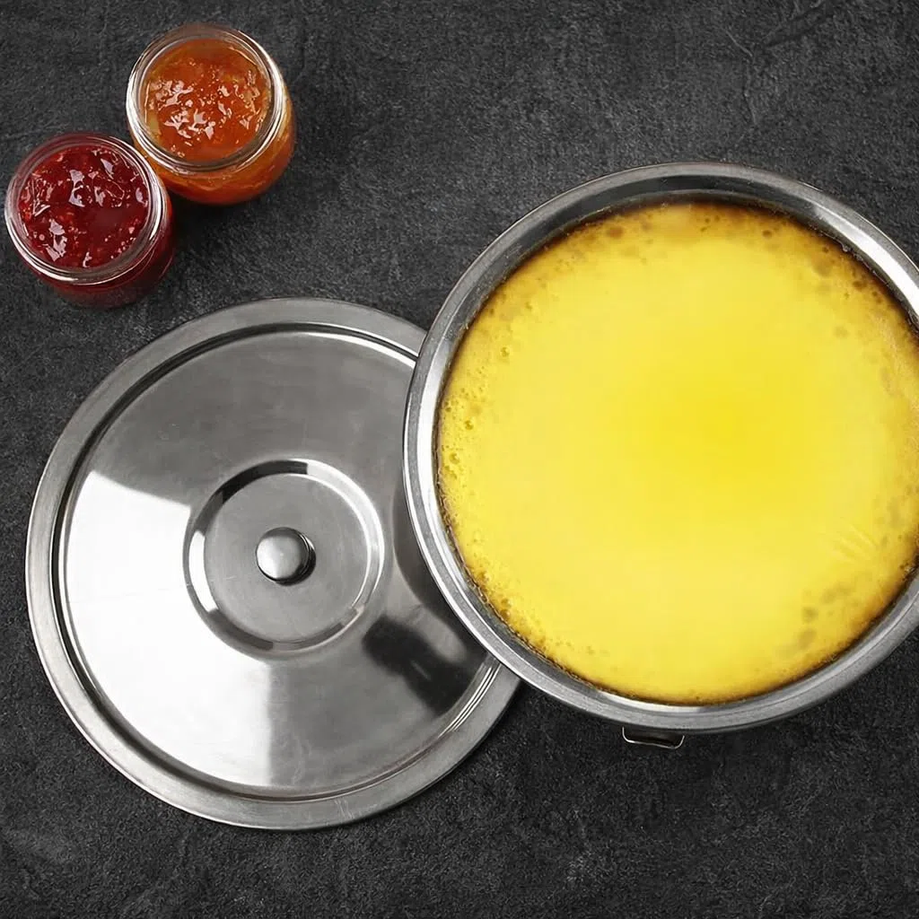 Menax Puddingform mit Deckel Edelstahl 20 cm - Wasserbadform für Flan, Pudding & Soufflé - Puddingformen zum Stürzen, Dessertform Edelstahl, Creme Brulee Form, Förmchen für Pudding
