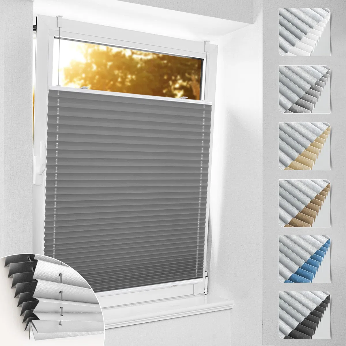 bobodeco Plissee ohne Bohren Verdunkelung Klemmfix, Grau 50x200 cm(BxH) Verdunklungsplissee Thermo Plissees 100% Verdunkelnd & lichtundurchlässig Plisseerollo für Fenster & Tür