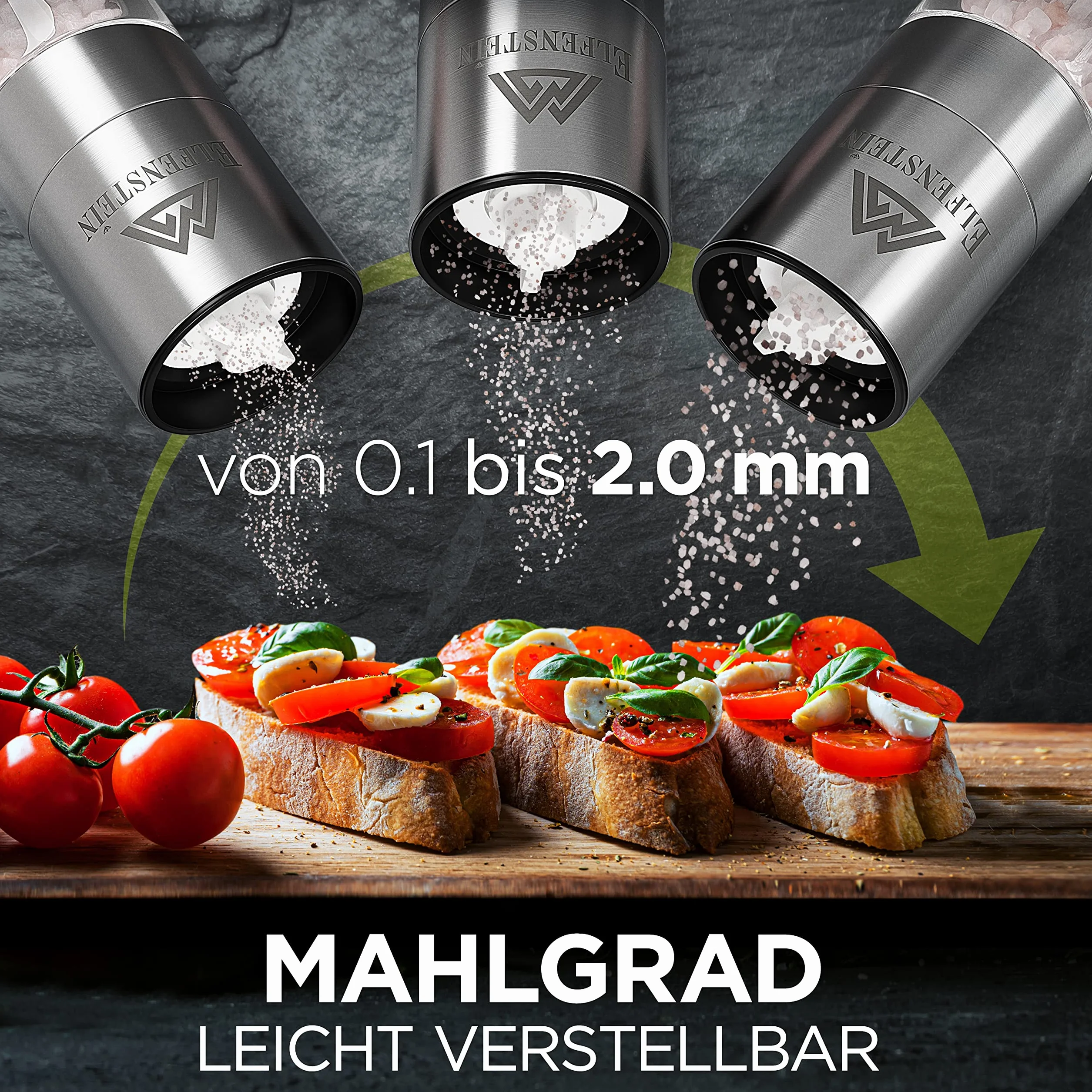 ELFENSTEIN Edelstahl Salz und Pfeffermühle Set mit Keramikmahlwerk - stufenlos einstellbar - Pfeffer und Salzmühle für grobes Salz - Gewürzmühle