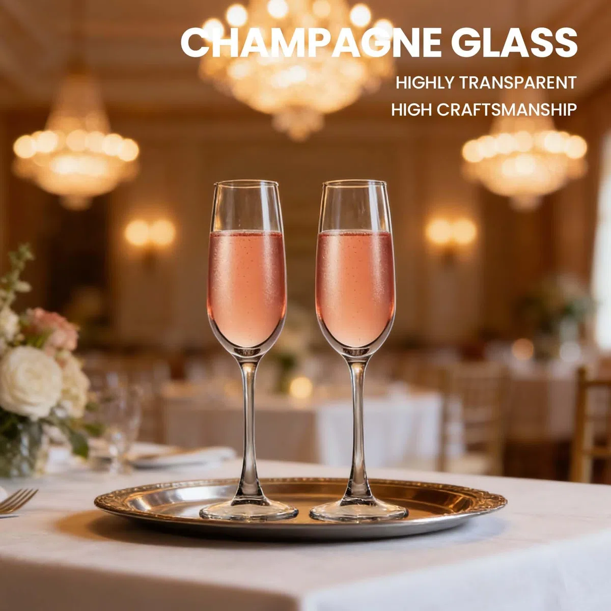 Sektgläser 6er Set, 200 ml Champagnergläser aus bleifreiem Glas, elegante Sektflöten und Prosecco Gläser, spülmaschinengeeignet für Hochzeit, Party, Geburtstag und Jubiläum