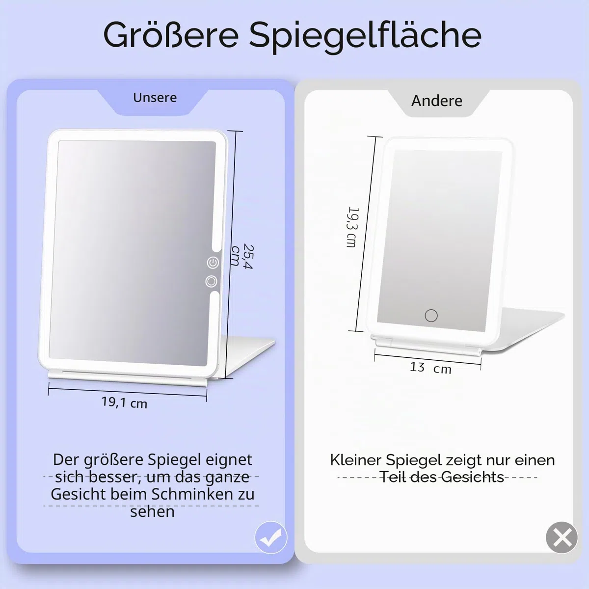 FUNTOUCH Kosmetikspiegel mit Beleuchtung, 1X 10X Spiegel Vergrößerung, 2500 mAh USB Aufladbarer Beleuchteter Reisespiegel, 3 Farben Winstellbarer Led Schminkspiegel, Make up Spiegel für Reisen (Weiß)