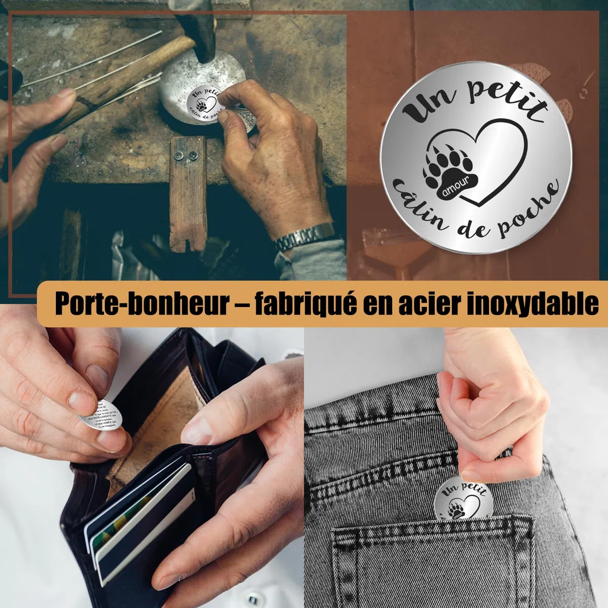 Tixlux Pocket Hug Glücksbringer Bär, Figur und Umarmung Glücksbringer, Entspannungs Geschenk, Gute Besserung French