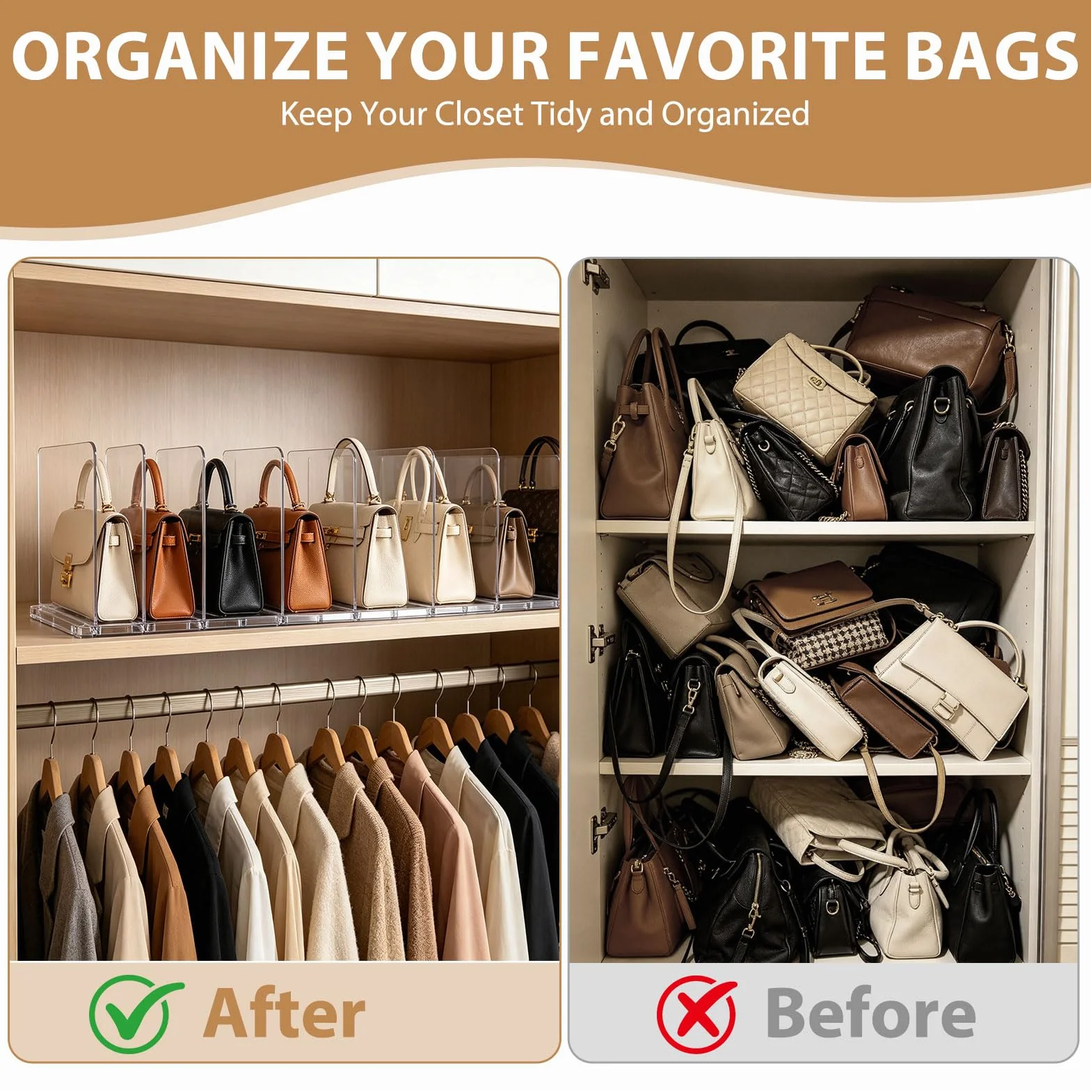 2 Stück Handtaschen Trenner 4 Kammer, Verstellbarer Acryl Regaltrenner, Transparenter Schrank Organizer, Abnehmbare Taschen Aufbewahrung für Kleiderschrank,Bücherregal