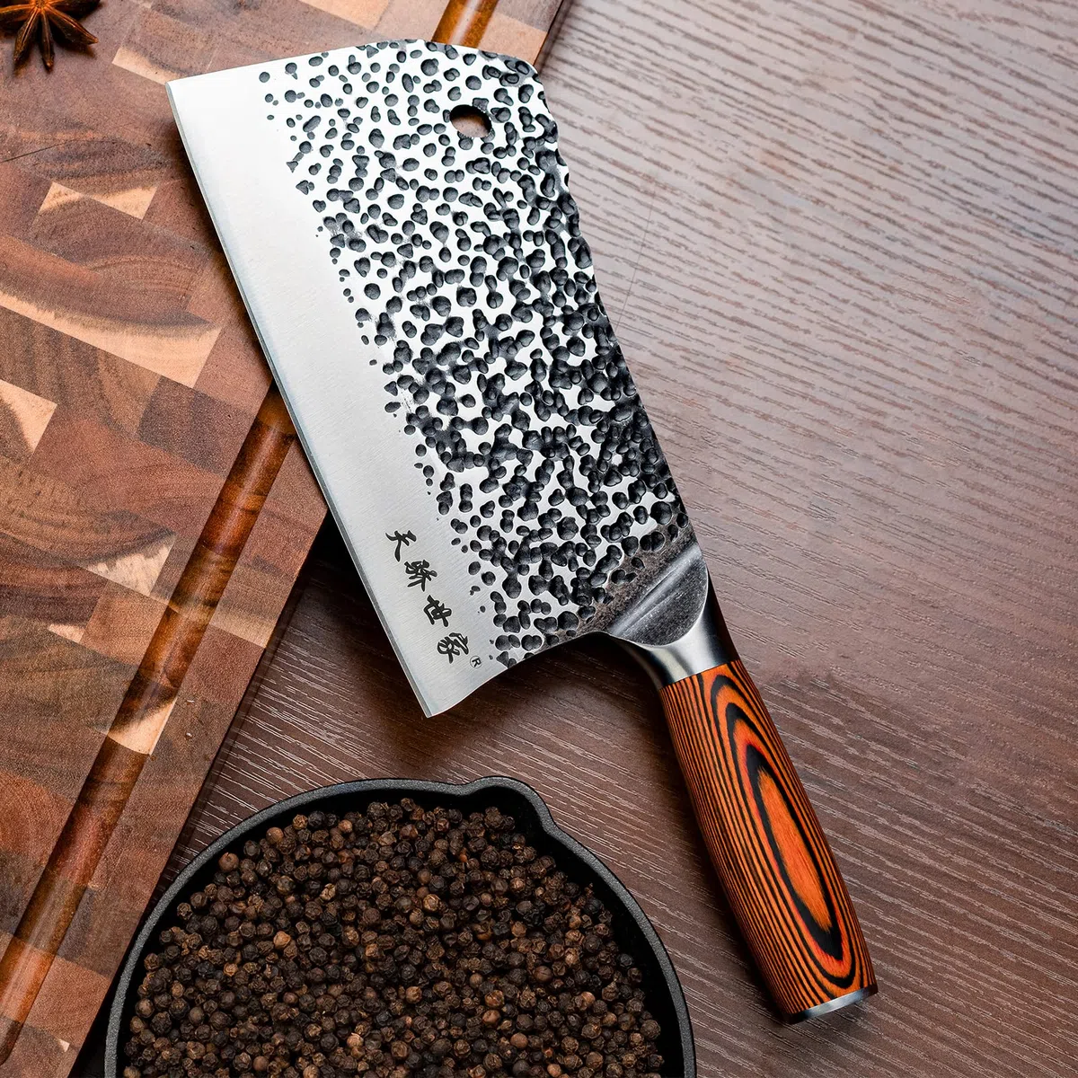TJ POP Hackmesser Chinesisches Kochmesser Professionelles 19.4cm, Scharfer Full-Tang Fleischerbeil, 50CR15 Stahlklingestärke 3.5 mm, TJ SEGA Serie TC19071 für Küche und Restaurant