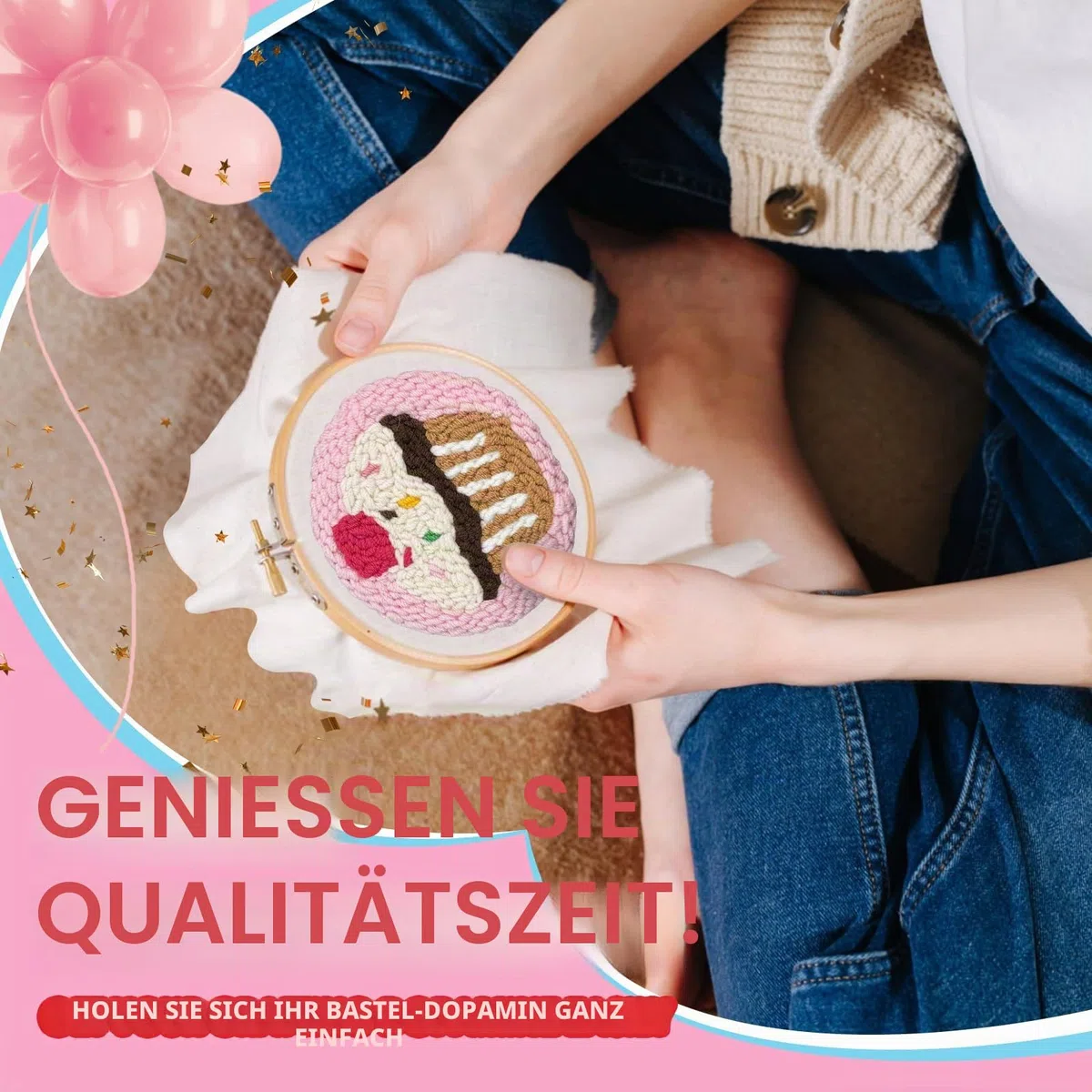 yuegool 6-teiliges Punch-Needle-Untersetzer-Set – Einfaches DIY-Stickset für Anfänger, Kinder & Erwachsene mit Motiven, Garn, Stickrahmen, Anleitung & Halter