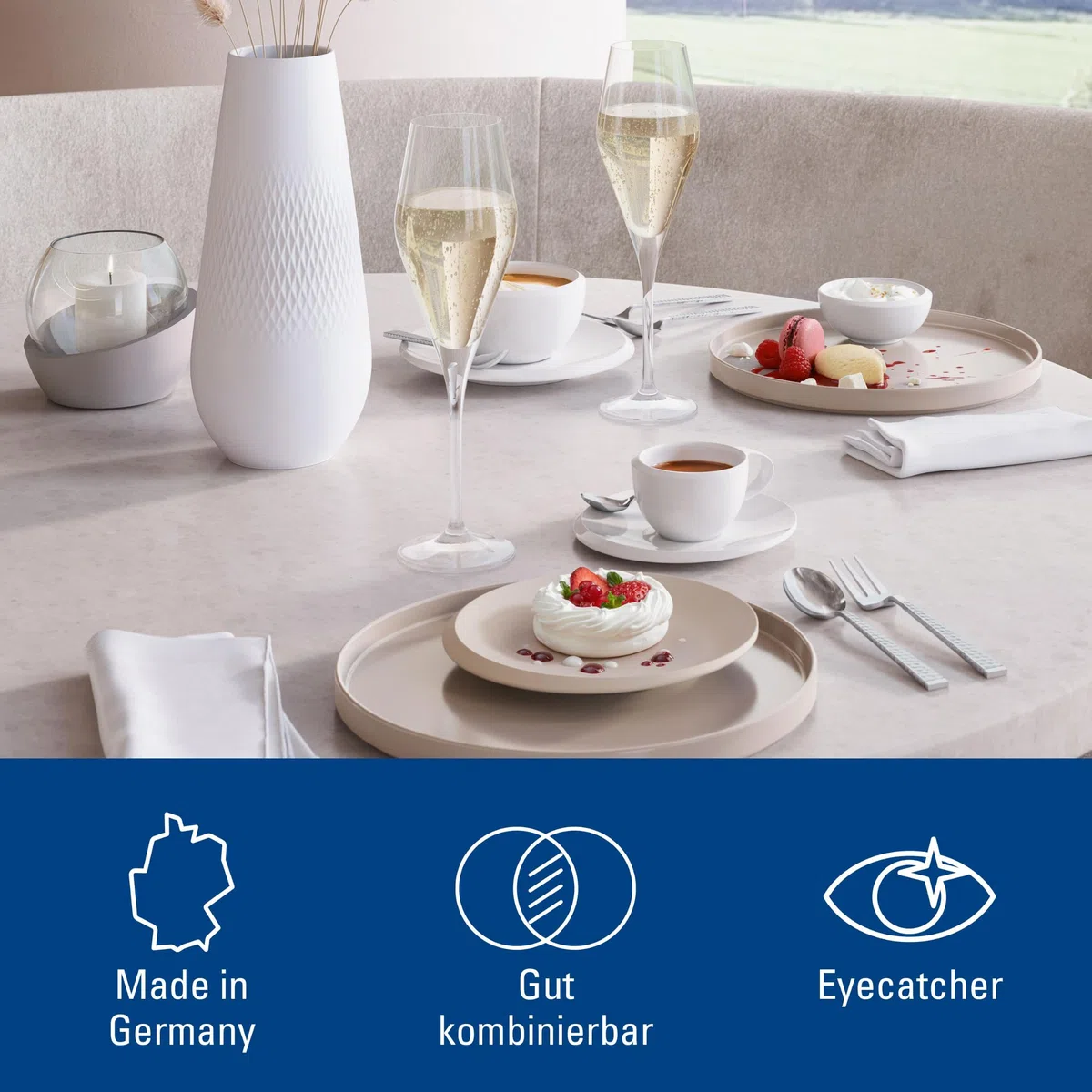 Villeroy und Boch - NewMoon Kaffeeuntertasse, dekorative, formschöne Untertasse aus Premium Porzellan, spülmaschinengeeignet, weiß, 17 cm