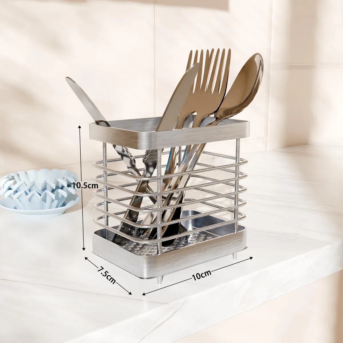 Besteckhalter, Küchenutensilienhalter Besteckkorb,Küchenlöffelregal aus Edelstahl,Besteck-Abtropfgestell,Besteck-Organizer für Küchenutensilien,Spülbecken Organizer Zubehör für Küche(Silber)