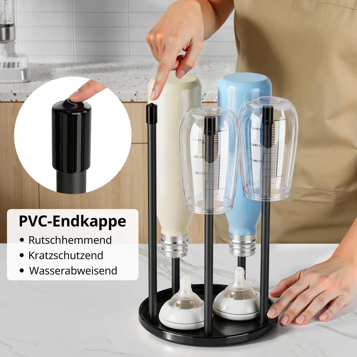 Flaschenhalter für SodaStream - Premium Abtropfhalter aus Keramik Abtropfständer mit Abtropfwanne für 5 SodaStream Crystal | Emil Flaschen Schwarz
