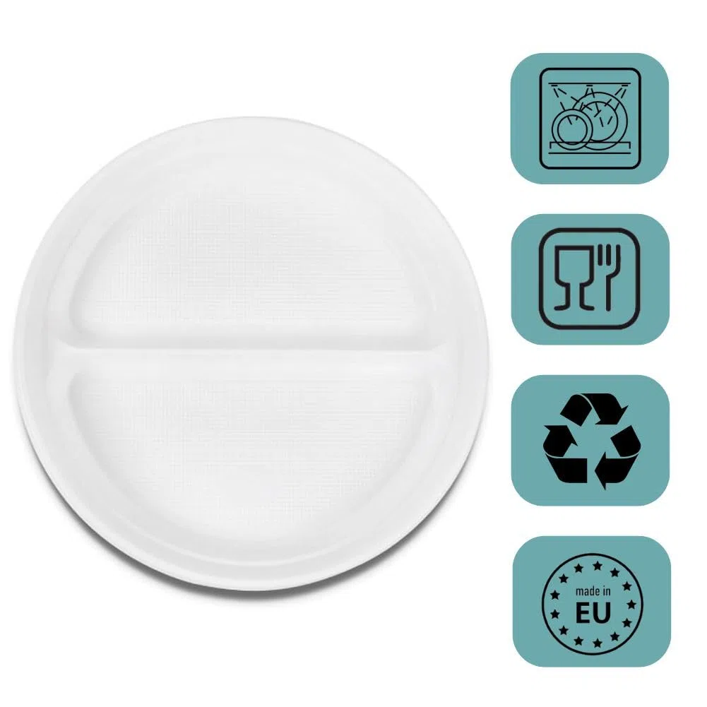 RAGO® Plastikteller 100 Stück Teller Set I Plastikteller Mehrweg Ø22 cm I Plastik Teller Wiederverwendbar Kunststoffteller I Partyteller Partygeschirr Plastikgeschirr (100 Stück - 2-geteilt)