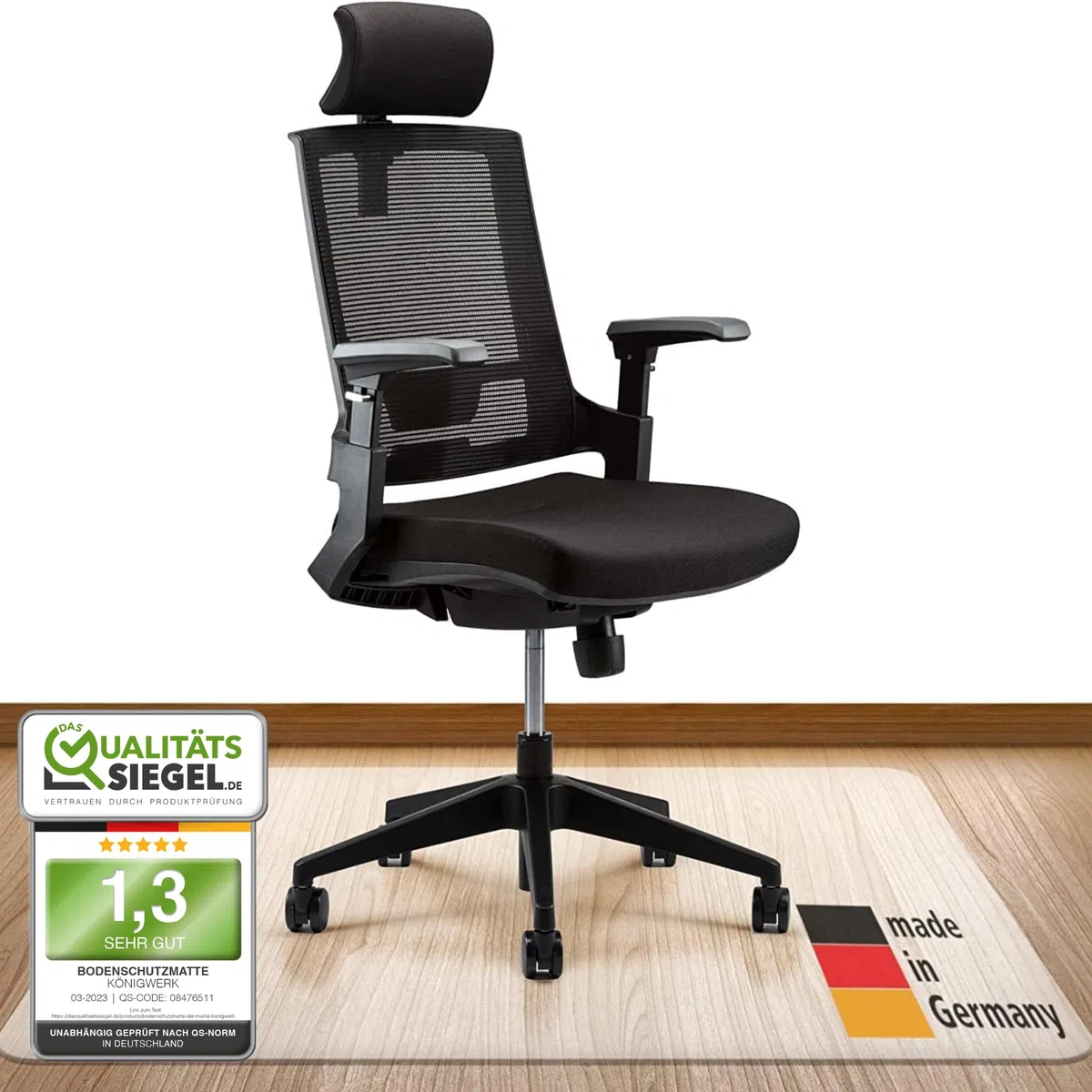 Königwerk Bodenschutzmatte Bürostuhl versch. Größen - Bürostuhl Unterlage rutschfest in milchweiß - Made in Germany - 90 x 120 cm