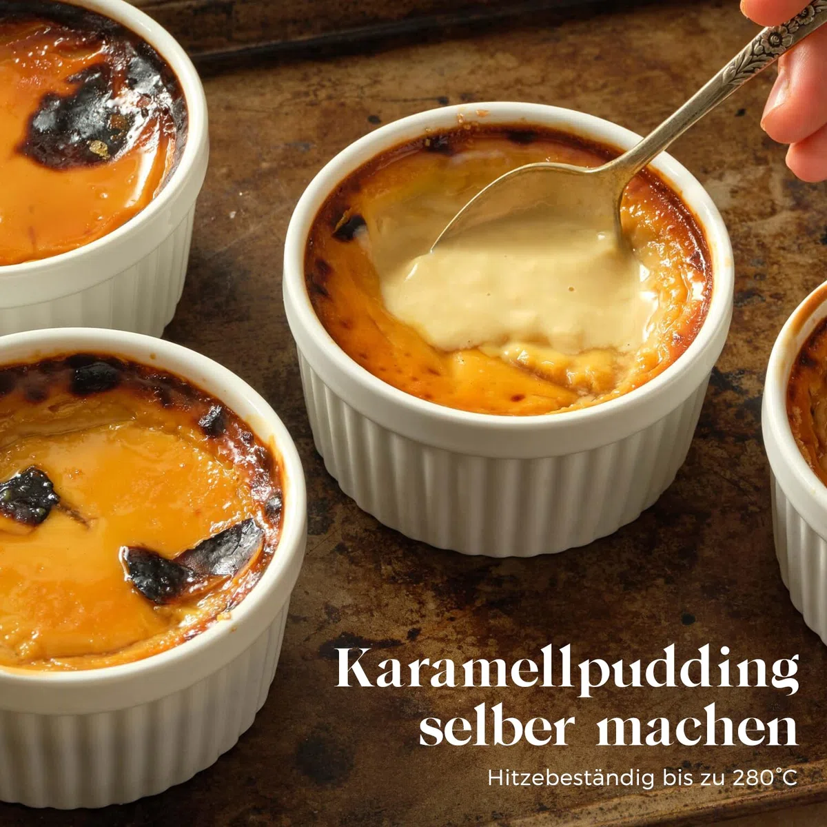 Woobroo Creme Brûlée Schalen, 6er Set, 9 cm - 200 ml Souffleformen, ofenfest, Souffleformen, Crème Brûlée Schalen, Keramikförmchen, ofenfeste Förmchen, weiß