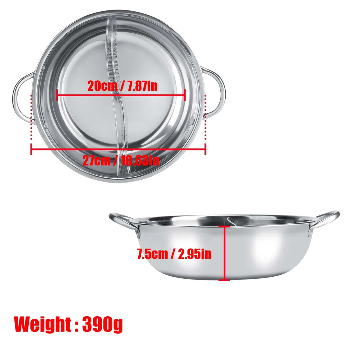 Dual-Flavor Stainless Steel Chinese Hot Pot, Heat-Proof Handle, Easy to Clean, ichuan Doppelter Feuertopf für Induktions, Gas, Elektroherd & Ceranfeld