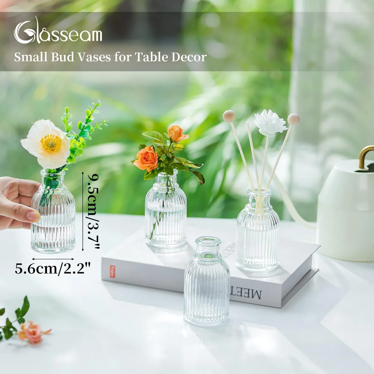 Glasseam Glas Kleine Vasen für Tischdeko: 12 Stück Blumenvase Klein für Hochzeit Party Tisch Deko Home Room Wohnzimmer Dekoration - Mini Vase Modern Glasvasen Set für Blumen Bud Pflanze