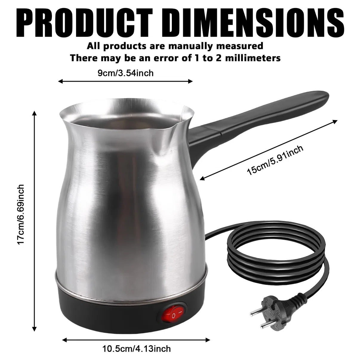 Elektrische Türkische Kaffeekanne, 800ML 800W Türkische Kaffeemaschine mit Griff, Edelstahl Kaffeekessel, Mokkakanne, Mehrzweck-Schnellkessel Kaffeekocher für Zuhause,Büro,Mocca & Tee,Reisen (Silber)