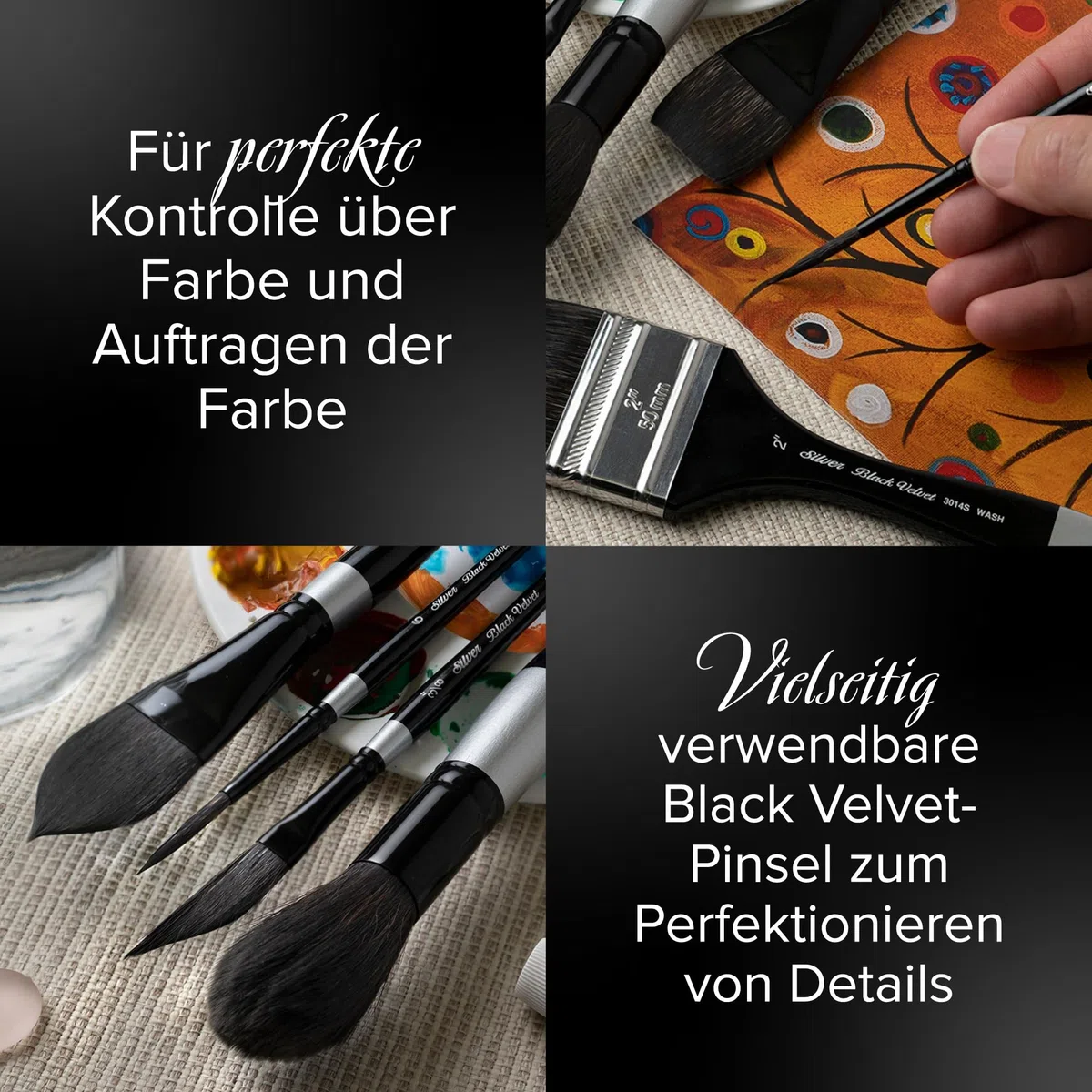 Silver Brush Pinsel mit rundem, kurzem Griff, Mischung aus Eichhörnchen- und synthetischen Haaren, schwarz, Größe 6