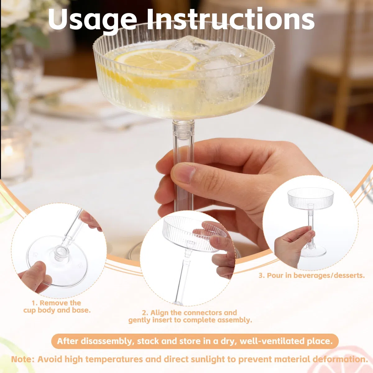 Rainmae Plastik Cocktailgläse, 24 Stück Margaritagläser Kunststoff, 140ml Mehrweg Plastikbecher - Margarita Gläser für Sektempfang Hochzeit Geburtstag Picknick Party Größen Transparent