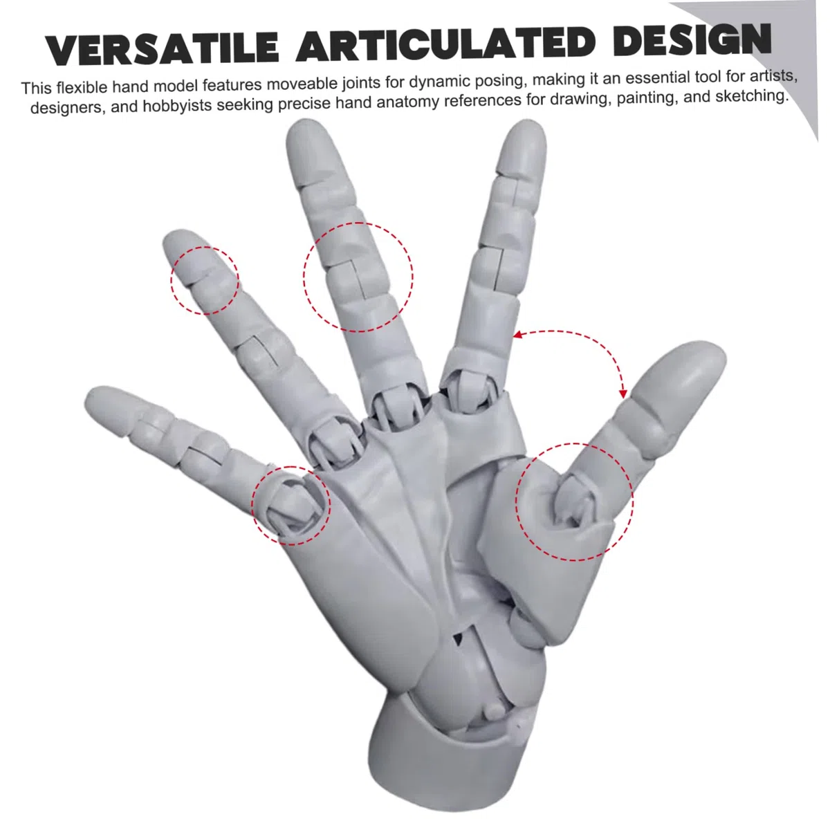 Handmodell für das Zeichnen, artikuliertes Handflexible Modell mit beweglichen Gelenk & Basis -DIY -freundliche PVC zum Zeichnen, Malerei, Skizzieren, Grau