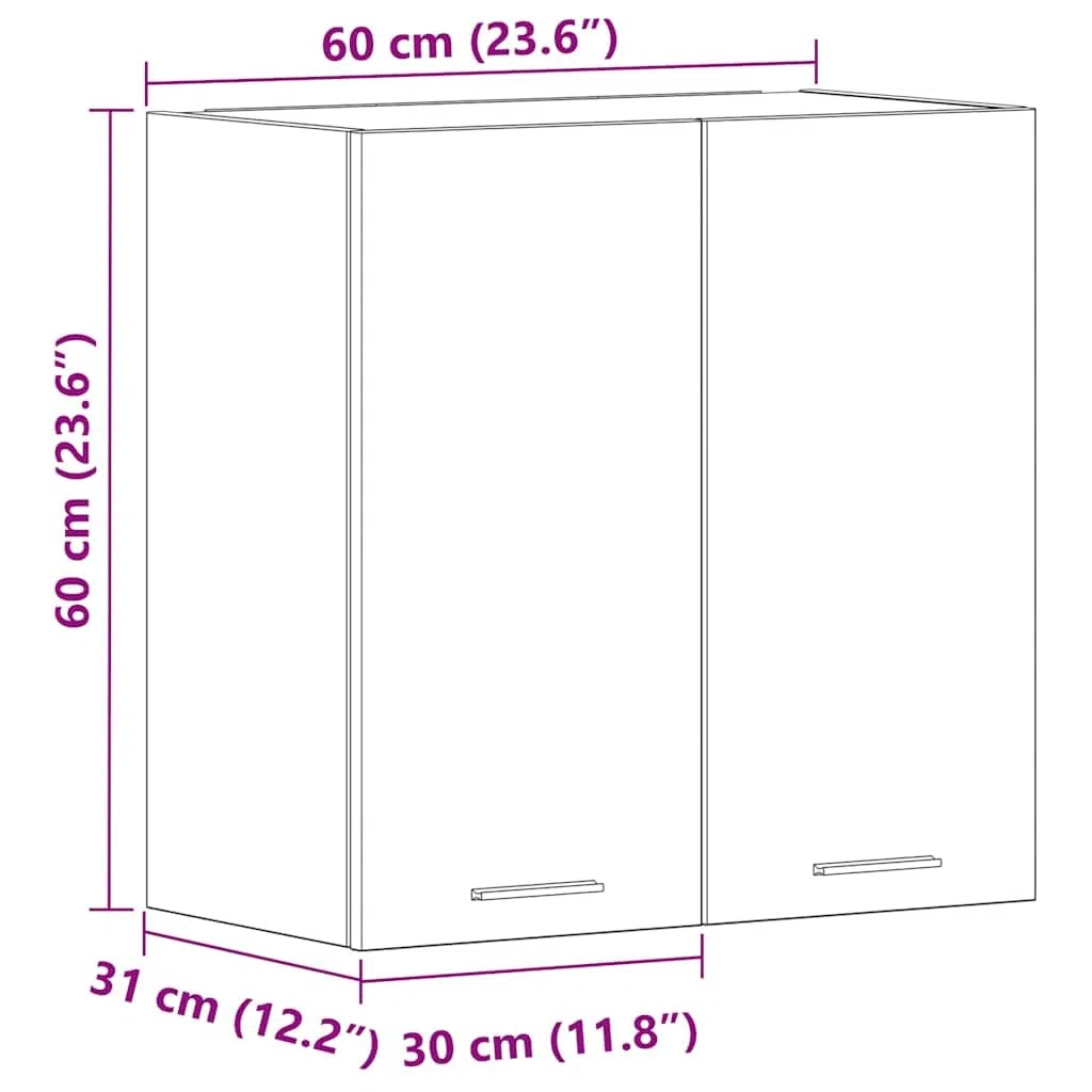 vidaXL Hängeschrank Lyon Sonoma-Eiche 60x31x60 cm Holzwerkstoff, Küche Schrank, Einbauküche, Küchenzeile, Küchenmöbel, Oberschrank, Küchenschrank
