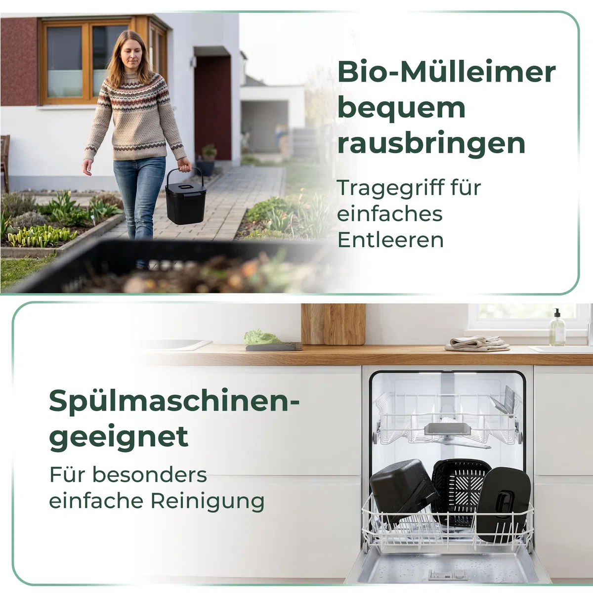 Novaliv Bio-Tischmülleimer 5L Schwarz mit Sieb, Komposteimer Küche mit Klappdeckel & Tragegriff, Biomülleimer klein & hängend für Schranktür, BPA-frei, stapelbar