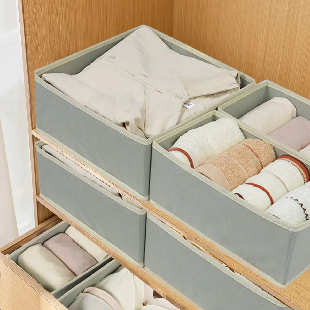 12 Stück Kleiderschrank Organizer, Schublade Organizer, Schrank Organizer, Schubladen Ordnungssystem, Faltbare Stoff Aufbewahrungsbox, 12er Unterwäsche Organizer Socken Organizer (Grau)