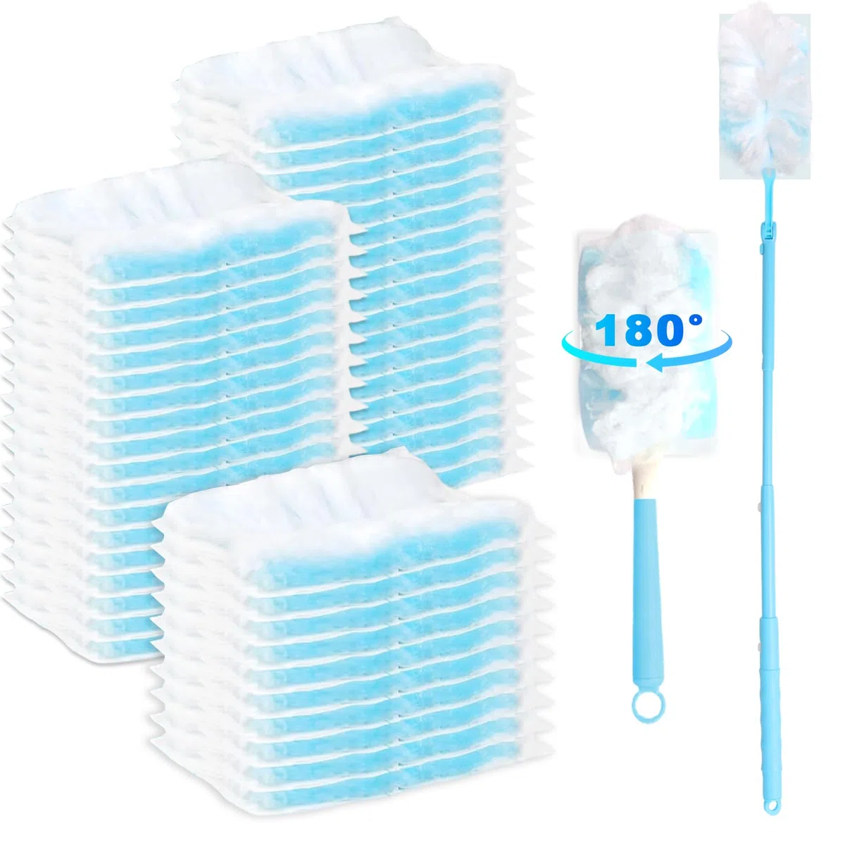 50 Stück Staubmagnet Nachfüllpack Kompatibel mit Swiffer Staubmagnet & Duster, Einweg Staubwedel mit 2 Griffen für Tierhaare Staub Schmutz Reinigung