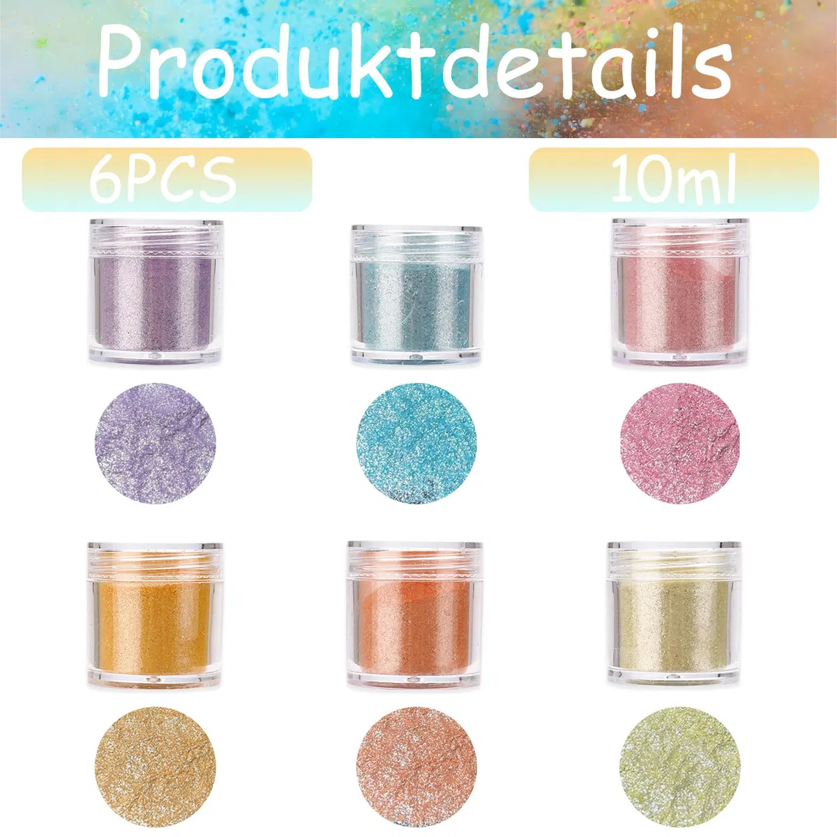 Mica Pulver, 6 Farben Funkeln Epoxidharz Farbe, 10ml Farbe für Gießpulver, Seifenfarbe, Pigmentpulver für Seife, DIY, Kerzenherstellung, Badekugeln, Epoxidharzfarbe