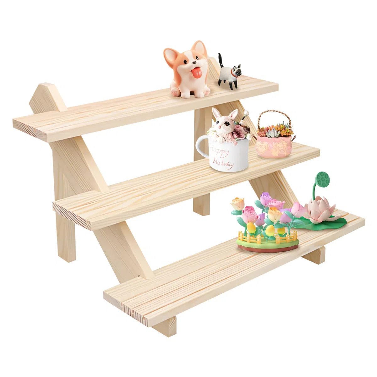 3-Tier Display Ständer Holz Ohrring und Ringhalter Display Riser Regal mit Nut Abnehmbarer Schmuckkarten Ausstellungsständer für Parfume Figuren Kosmetik Sammlerstücke Cupcake Gewürz