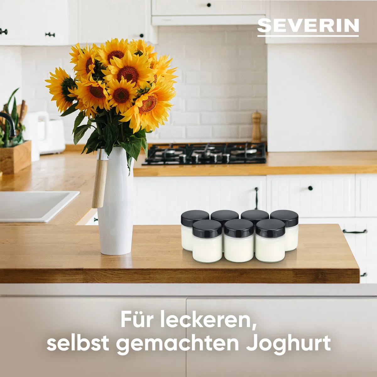 SEVERIN Joghurtbereiter, Joghurtmaschine mit Zeitanzeige & Ersatzgläser für Joghurtbereiter, Joghurtgläser mit Deckel (7 x 150 ml)