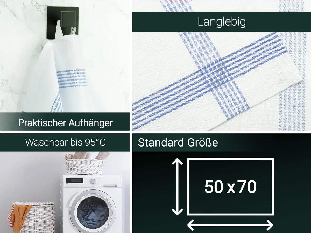 ZOLLNER 4er Set Geschirrtücher, Küchentücher, 50x70 cm, Leinen, weiß blau