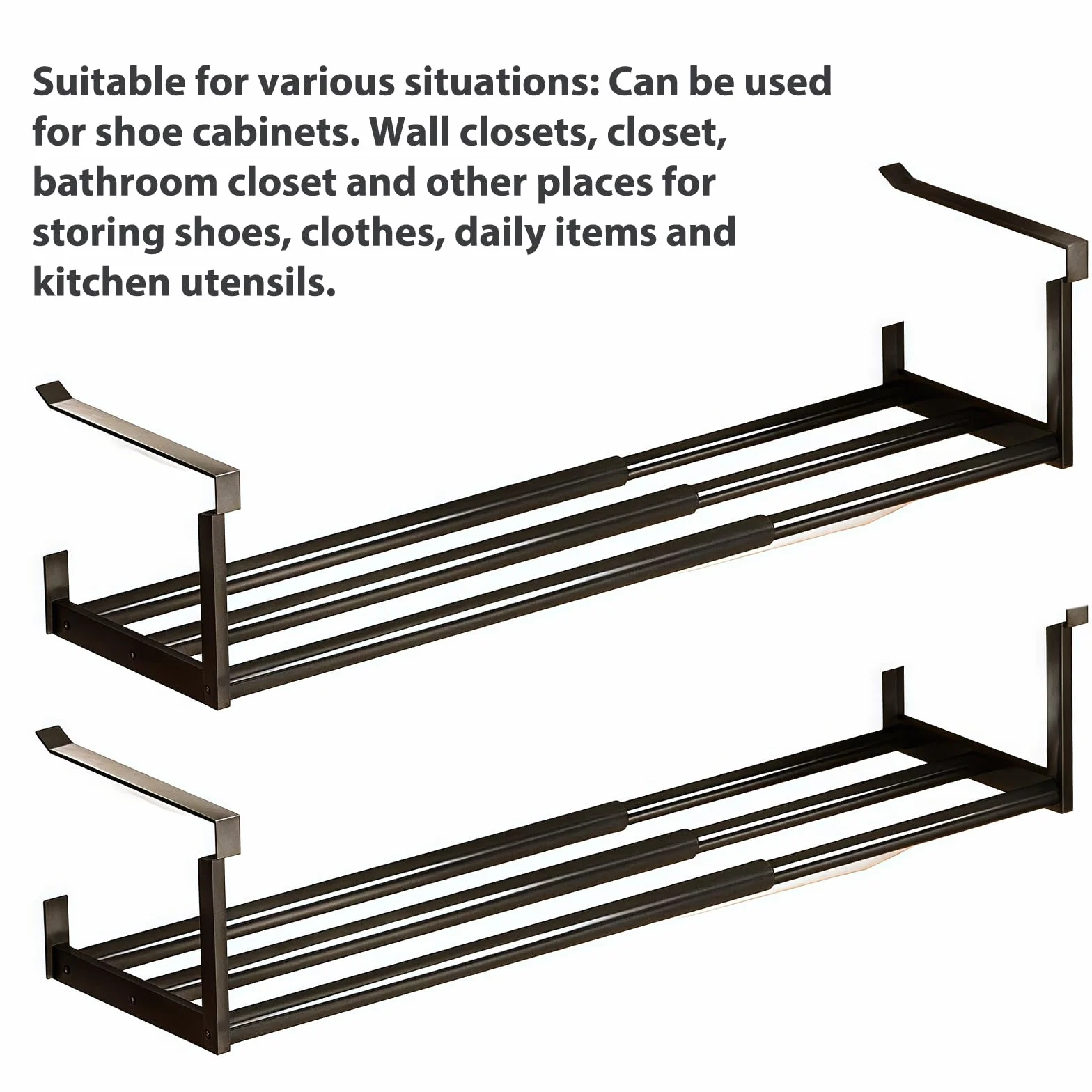 2 Stück Hängendes Schuhregal Organizer, 40-70cm Einlegeboden Schrank Teleskopregal, Unterregal Hängekorb, Erweiterbarer Regalboden Organizer für Schrank Schuh Küchen und Aufbewahrung