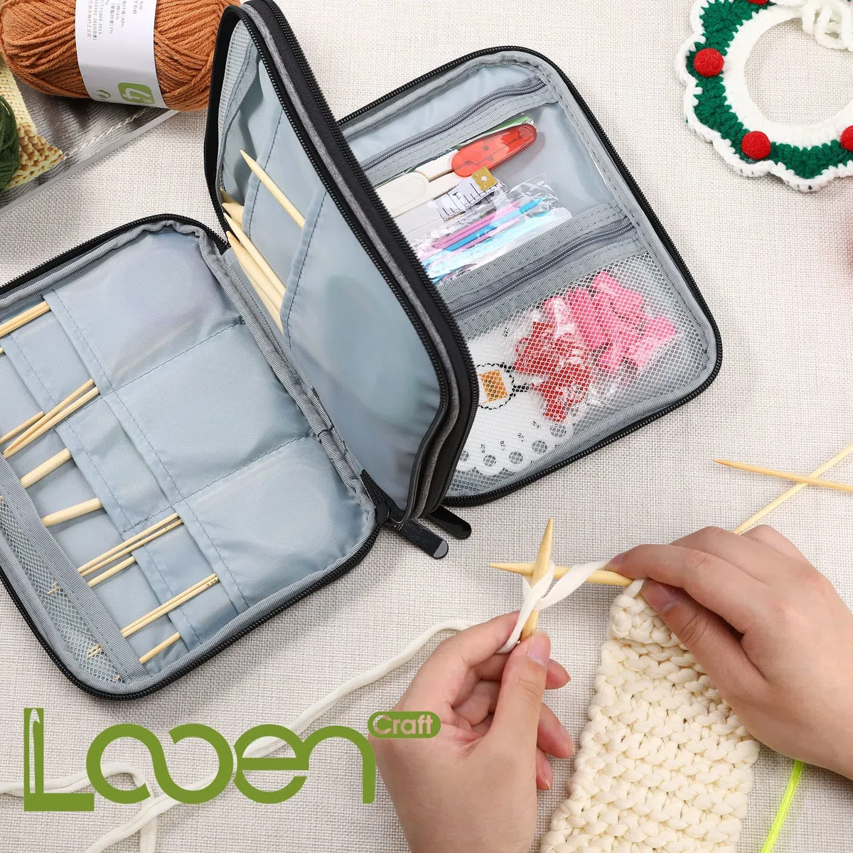 LOOEN Stricknadeln Tasche,Organizer Tasche für Rundstricknadeln, 23.6 Zoll Stricknadeln und anderes Zubehör, Aufbewahrungs Organizer(Keine Zubehör enthalten)