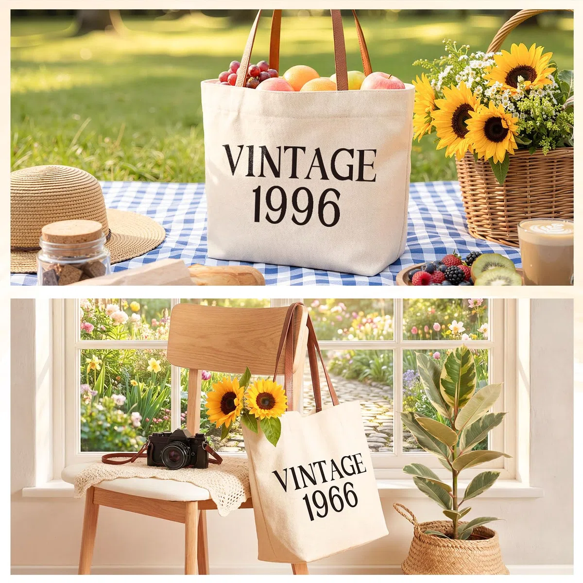 Giftota Geschenk Frau 50 Geburtstag, Vintage 1976 Geschenkset für Frauen, Große Canvas Tasche mit Ledergriffen & Kosmetiktasche, Back in 1976 Geburtstagsgeschenk