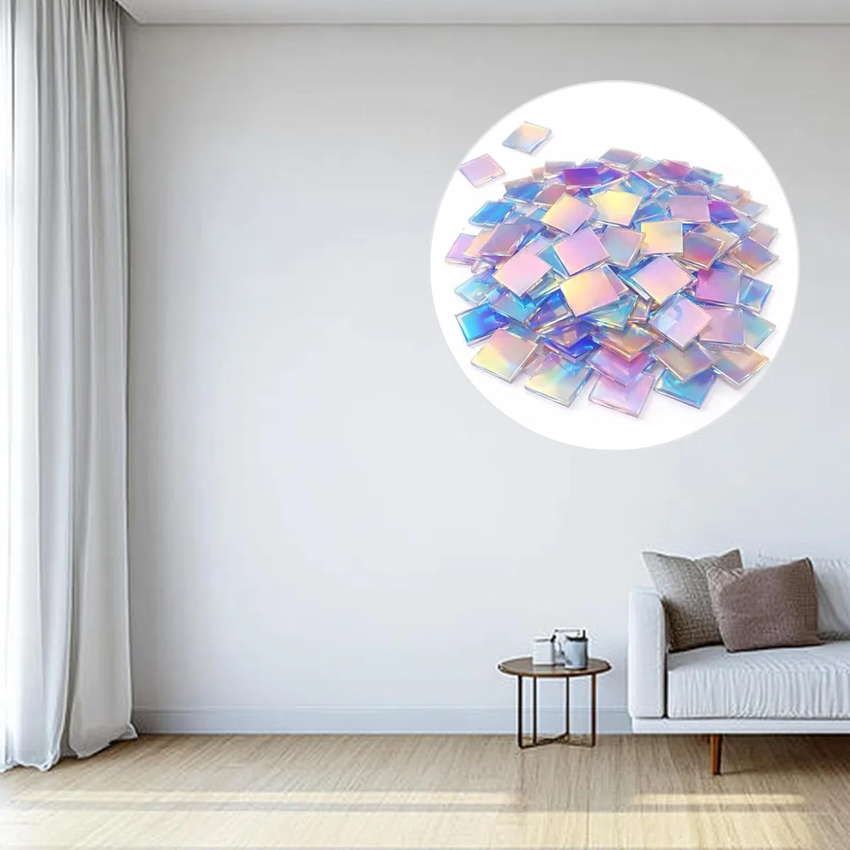 100PCS Acryl Mosaiksteine Zum Basteln,2*2CM Irisierende Acrylquadrate,Quadratische Schillerndes Buntglas,Mini Holografische Mosaikfliesen,Für Teller,Bilderrahmen,Blumentöpfe Und Mehr Dekoration,Kiuiom