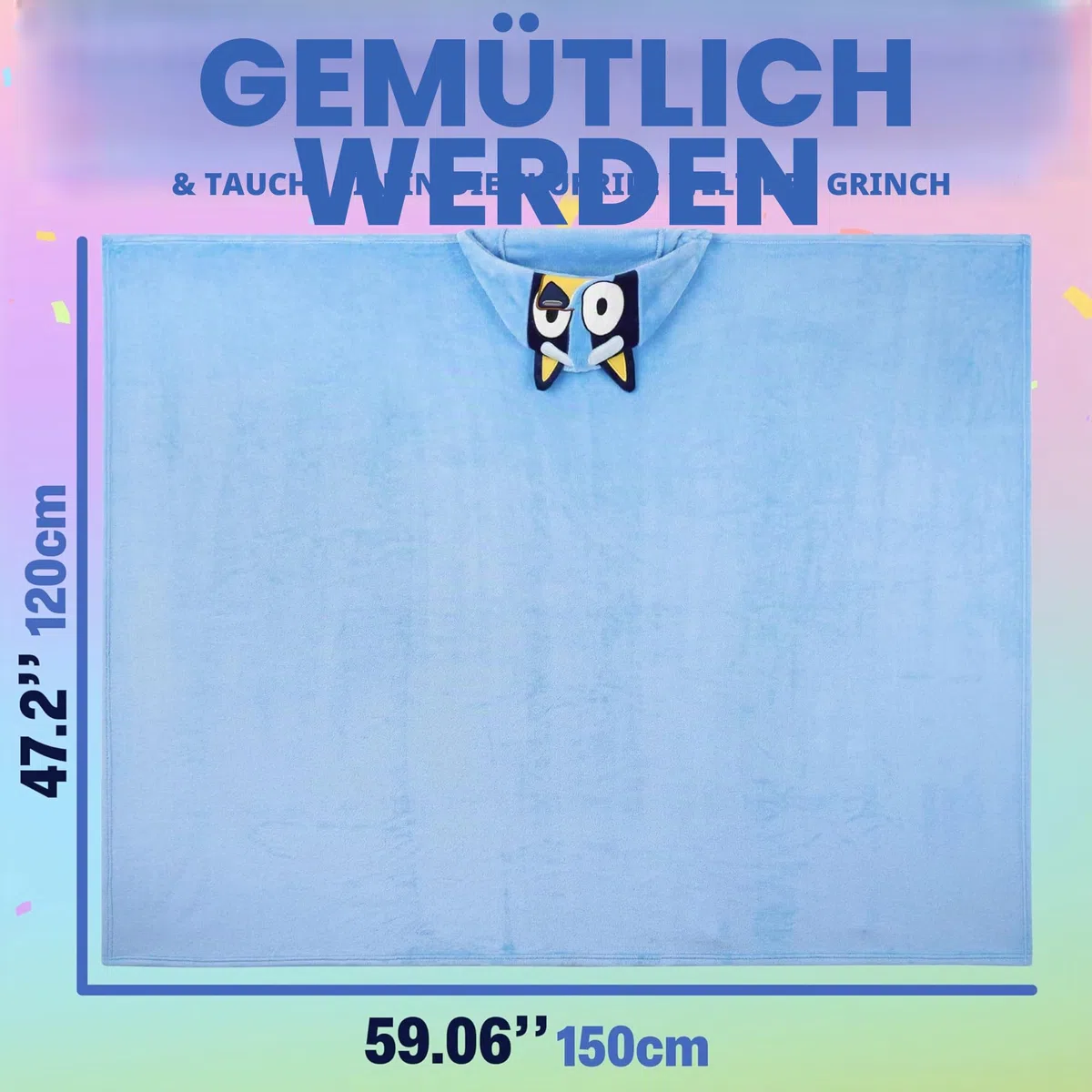 BlueY Kuscheldecke zum Anziehen mit Kapuze, Flauschig & Weich, Fleece Poncho Kinder Hoodie Decke Geschenke für Mädchen & Jungs, 4-10 Jahre, Lizenziert