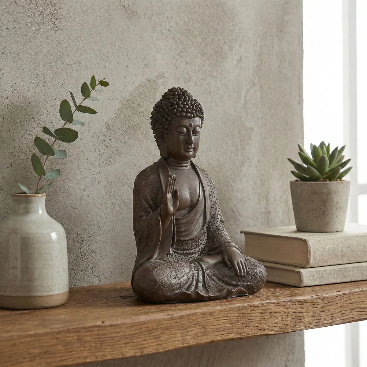 Smadeer Buddha Figur für Wohnzimmer & Zen Deko - Moderne Buddha Statue (17,8 cm) für Meditation & Feng Shui - Spirituelle Skulptur aus Resin für Regal & Büro - Geschenk zum Einzug & Muttertag