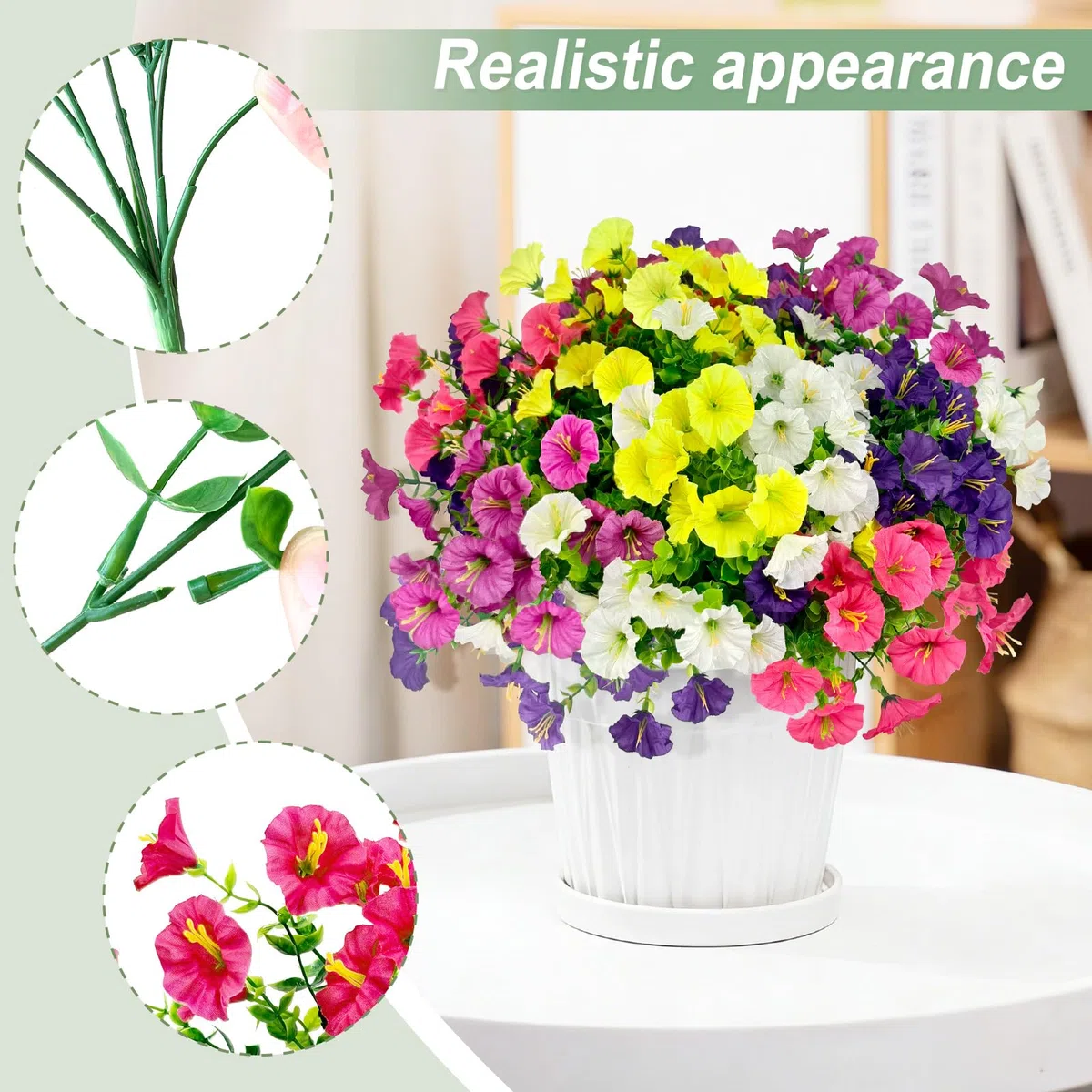 ROLLWAY Kunstblumen wie Echt, 12 Bündel Künstliche Blumen Balkon Kunstblumen & -Pflanzen Outdoor Wetterfest UV-beständig Petunien Balkonpflanzen Künstlich Plastikblumen Seidenblumen für Draußen Garten