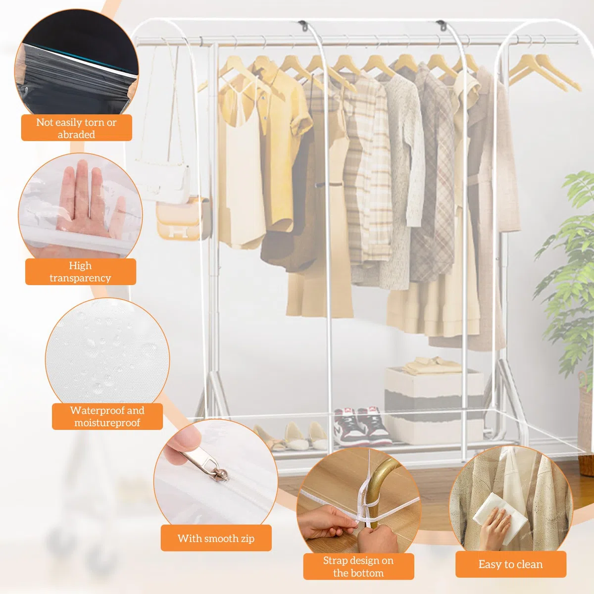 HEKOBAG Kleiderständer Abdeckung Transparent Abdeckhaube Kleiderstange 180 * 150 * 50cm Schutzhülle Kleiderständer Kleiderschutzhüllen mit Reißverschluss Staubdicht Schutz für Kleidung Anzug Mantel