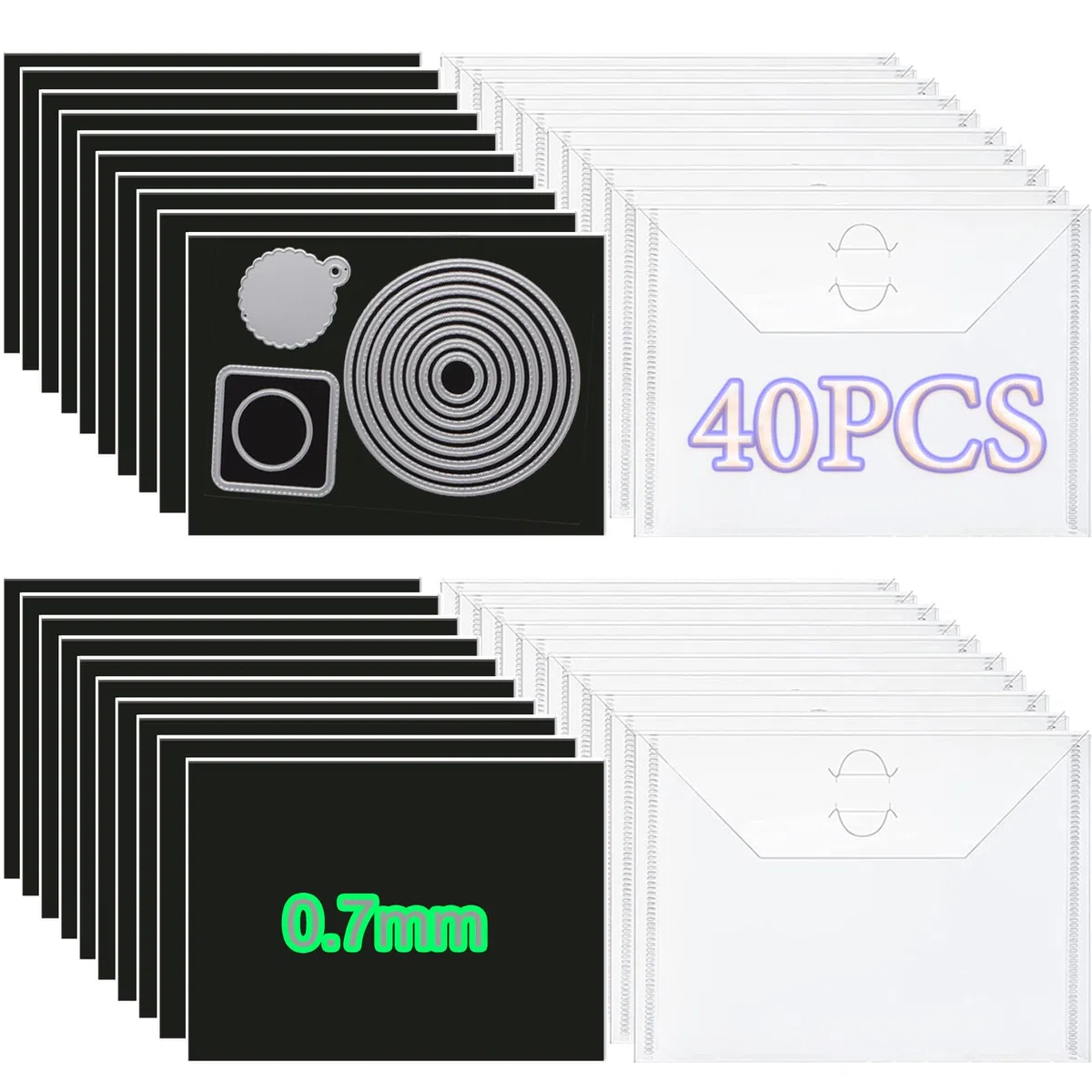 40 Stück Stanzformen- und Stempel-Aufbewahrungstaschen und Magnetbögen, 0,7 mm Dicke magnetische Blätter für Stanzformen-Aufbewahrung, 17,8 x 12,7 cm Bastel-Stanzformen-Aufbewahrungsumschläge